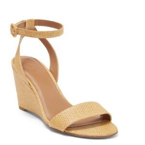 Nordstrom Rack Wedge Sandal 10 Raffia Ankle Strap Minimal Natural Beige Carrie